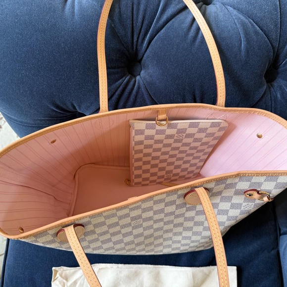 SOLD - Louis Vuitton Neverfull MM Damier Azur Tote Rose Ballerine Pink Lining - Picture 9 of 16